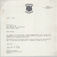 Letter from Beverly D. Pigg to Dwight C. James, June 9, 1992
