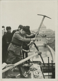 Benito Mussolini participating in the ground breaking of the “Course Renaissance” in Rome, Italy