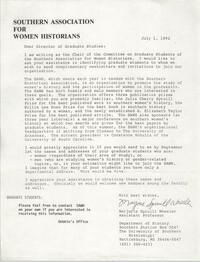 Letter from Southern Association for Women Historians, July 1, 1992