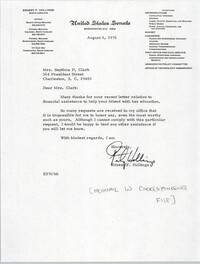 Letter from Ernest F. Hollings to Septima P. Clark, August 6, 1976