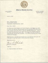 Letter from James B. Edwards to Septima P. Clark, July 14, 1976