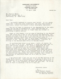 Letter from David Herbert Donald to Paul B. Mason, April 17, 1989