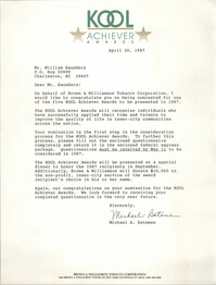 Letter from Michael A. Bateman to William Saunders, April 30, 1987