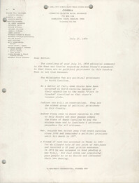 Letter from William Saunders, July 17, 1978