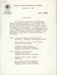 United States Department of Justice Notice, September 13, 1976