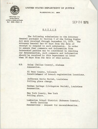 United States Department of Justice Notice, September 20, 1976