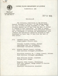 United States Department of Justice Notice, September 27, 1976