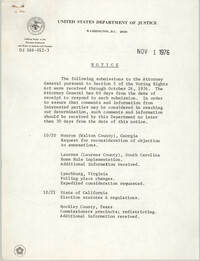 United States Department of Justice Notice, November 1, 1976