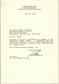 Letter from T. Travis Medlock to Dwight James, June 18, 1992