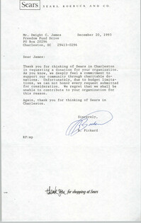 Letter from R. Pickard to Dwight C. James, December 20, 1993