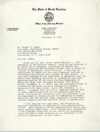 Letter from J. Emory Smith Jr. to Dwight C. James, February 23, 1989