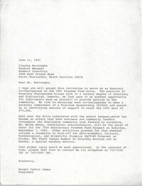 Draft, Letter from Dwight Cedric James to Clayton Burroughs, June 11, 1991
