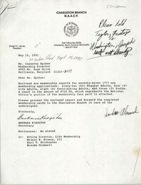 Missing Report, Letter from Barbara Kingston to Isazetta Spikes, May 15, 1991