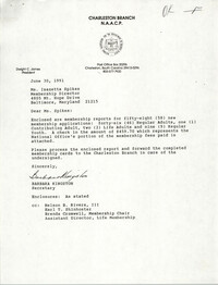 Letter from Barbara Kingston to Isazetta Spikes, June 30, 1991