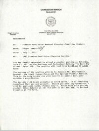 Memorandum, Dwight James, Freedom Fund Drive Planning Meeting, July 2, 1991