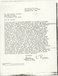 Letter from Stella E. Rose to John Almond, September 29, 1988