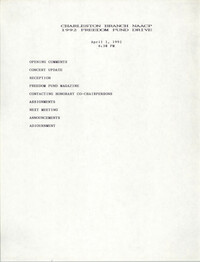 Agenda, Freedom Fund Drive, National Association for the Advancement of Colored People, April 1, 1992