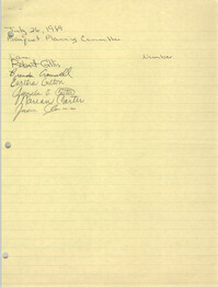 Handwritten List of Names, Banquet Planning Committee, July 26, 1989