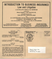 Introduction to Business Insurance Law and Litigation, Satellite Vide/CLE Seminar Pamphlet, November 19, 1985, Russell Brown