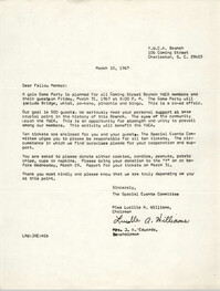 Letter from Lucille A. Williams and Mrs. J. A. Edwards to Coming Street Y.W.C.A. Members, March 10, 1967