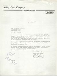 Letter from R. E. Beck to Christine O. Jackson, April 22, 1967