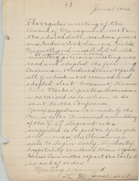 Minutes to the Board of Management, Coming Street Y.W.C.A., June 1, 1926