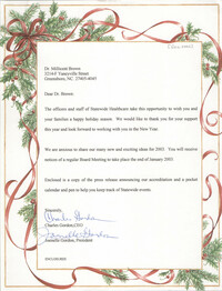 Letter from Charles Gordon and Joenelle Gordon to Millicent Brown, December 2002