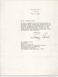 Letter from Jimmy Carter to Septima P. Clark, May 24, 1979