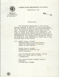 United States Department of Justice Notice, November 14, 1975