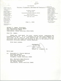 Letter from Robert L. Clement, Jr. to Dwight C. James, June 1, 1992
