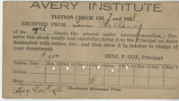 Avery Institute Tuition Check Received from Louis Belleny