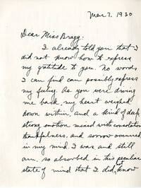 Letter from Fong Lee Wong to Laura M. Bragg March 7, 1930