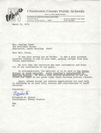Letter from Elizabeth H. Alston to Septima P. Clark, March 31, 1976