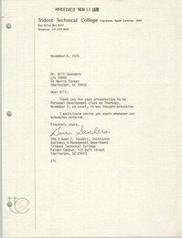 Letter from Gwen E. Sanders to Bill Saunders, October 30, 1978