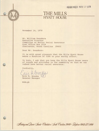 Letter from Eric A. Brooks to William Saunders, November 14, 1978