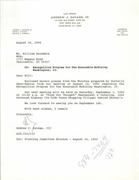 Letter from Andrew J. Savage, III to William Saunders, August 30, 1990