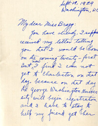 Letter from Fong Lee Wong to Laura M. Bragg, September 19, 1929