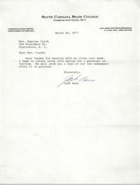 Letter from Jack Bass to Septima P. Clark, March 30, 1977