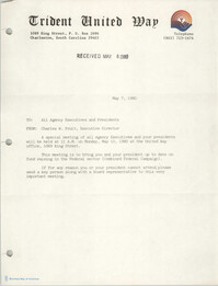Trident United Way Memorandum, May 7, 1980