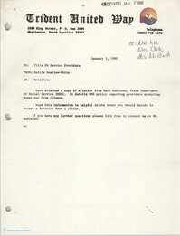 Trident United Way Memorandum, January 3, 1980