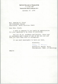 Letter from Kathryn M. Sharpe to Septima P. Clark, October 27, 1976