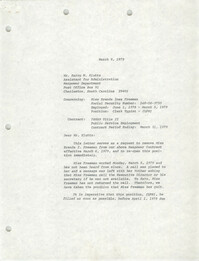 Letter from William Saunders to Harry W. Kluttz, March 9, 1979