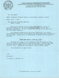 South Carolina Branch of the NAACP Memorandum, July 1, 1994