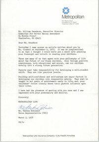 Letter from Sandra Robinson to William Saunders, March 3, 1978