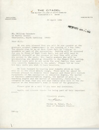 Letter from Thomas W. Mahan to William Saunders, April 20, 1984