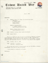 Trident United Way Memorandum, June 6, 1980