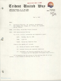 Trident United Way Memorandum, May 9, 1980