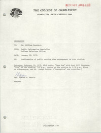 College of Charleston Memorandum, January 29, 1979
