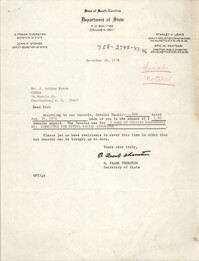 Letter from O. Frank Thornton to J. Arthur Brown, November 30, 1978