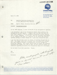 United Way Memorandum, March 27, 1981